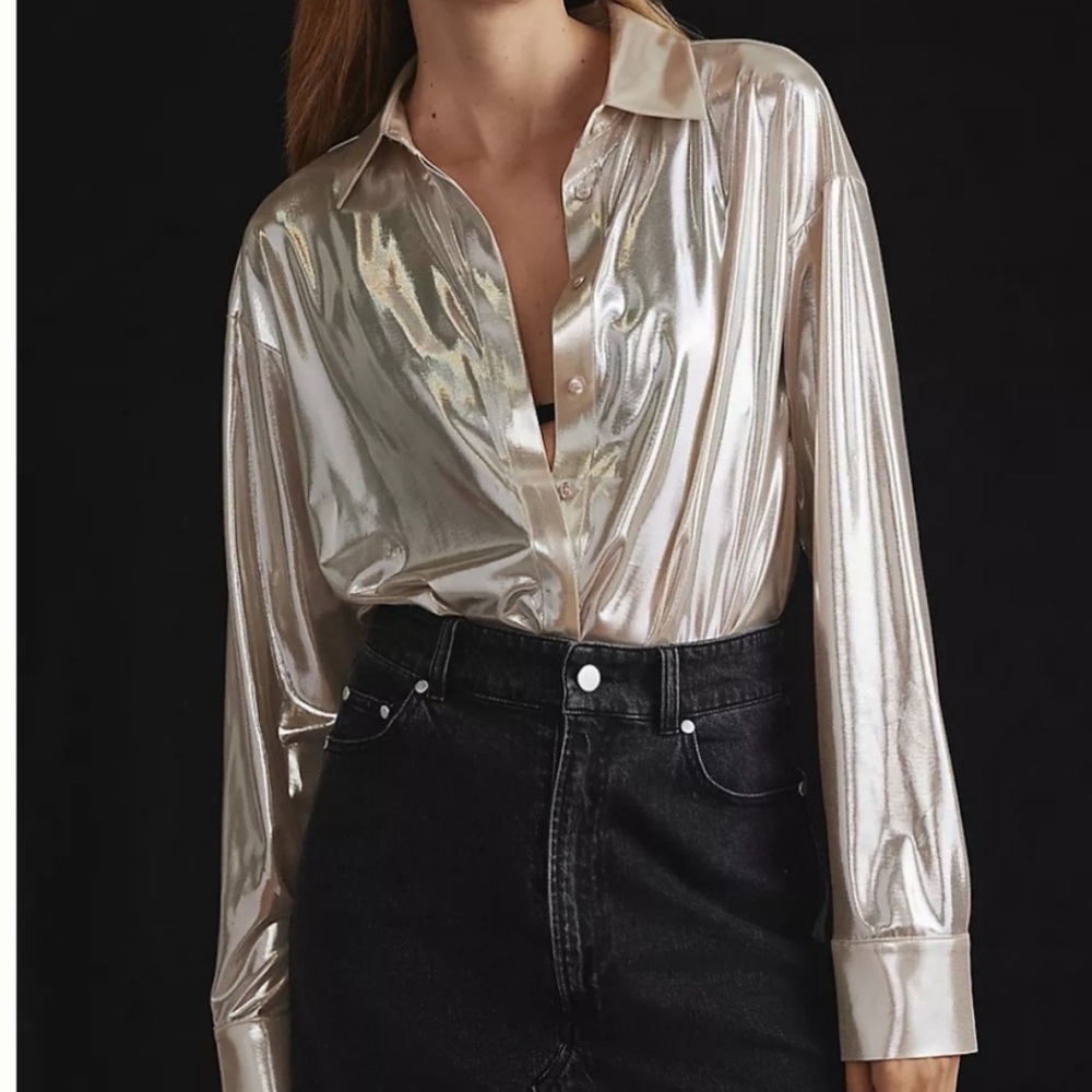 NWT Anthropologie Liquid Metallic Top